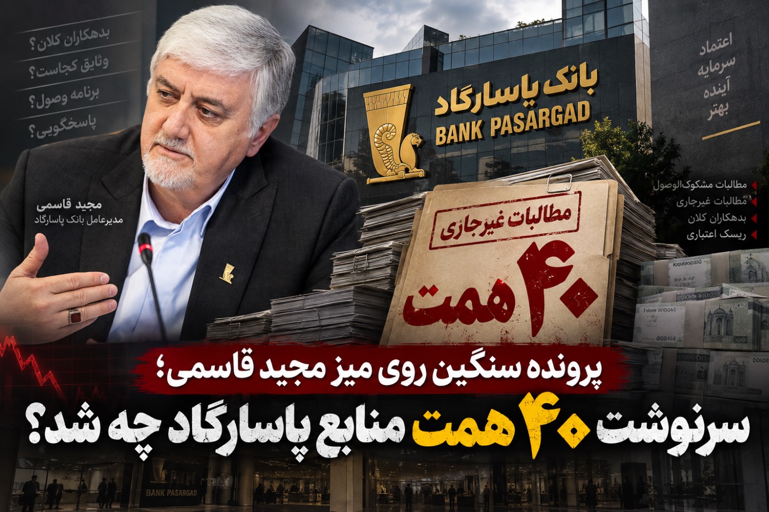 سرنوشت ۴۰ همت منابع بانک پاسارگاد چه شد؟/پرونده سنگین روی میز مجید قاسمی سرنوشت ۴۰ همت منابع بانک پاسارگاد چه شد؟/پرونده سنگین روی میز مجید قاسمی